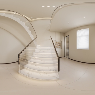 现代奶油一层楼梯全景