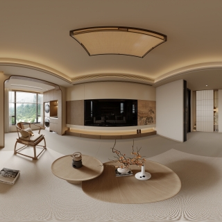 新中式一楼_客厅全景