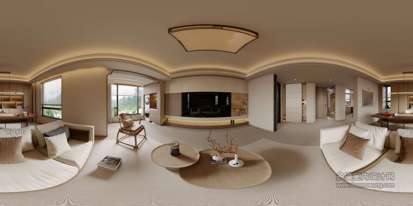 新中式一楼_客厅全景