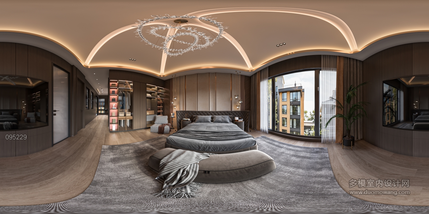 现代别墅三楼主卧室全景