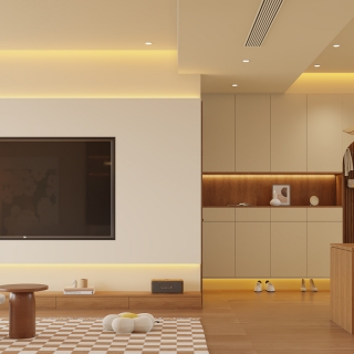 原木奶油客餐厅-电视墙静态