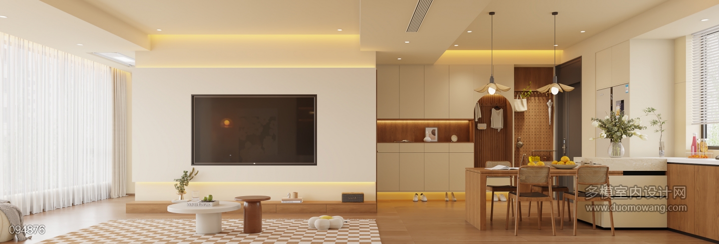 原木奶油客餐厅-电视墙静态