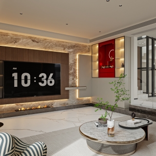 意式轻奢一层_一层客厅001