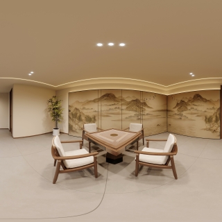 宋式美学负一棋牌室全景