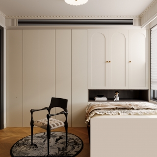 法式奶油榻榻米静态衣柜