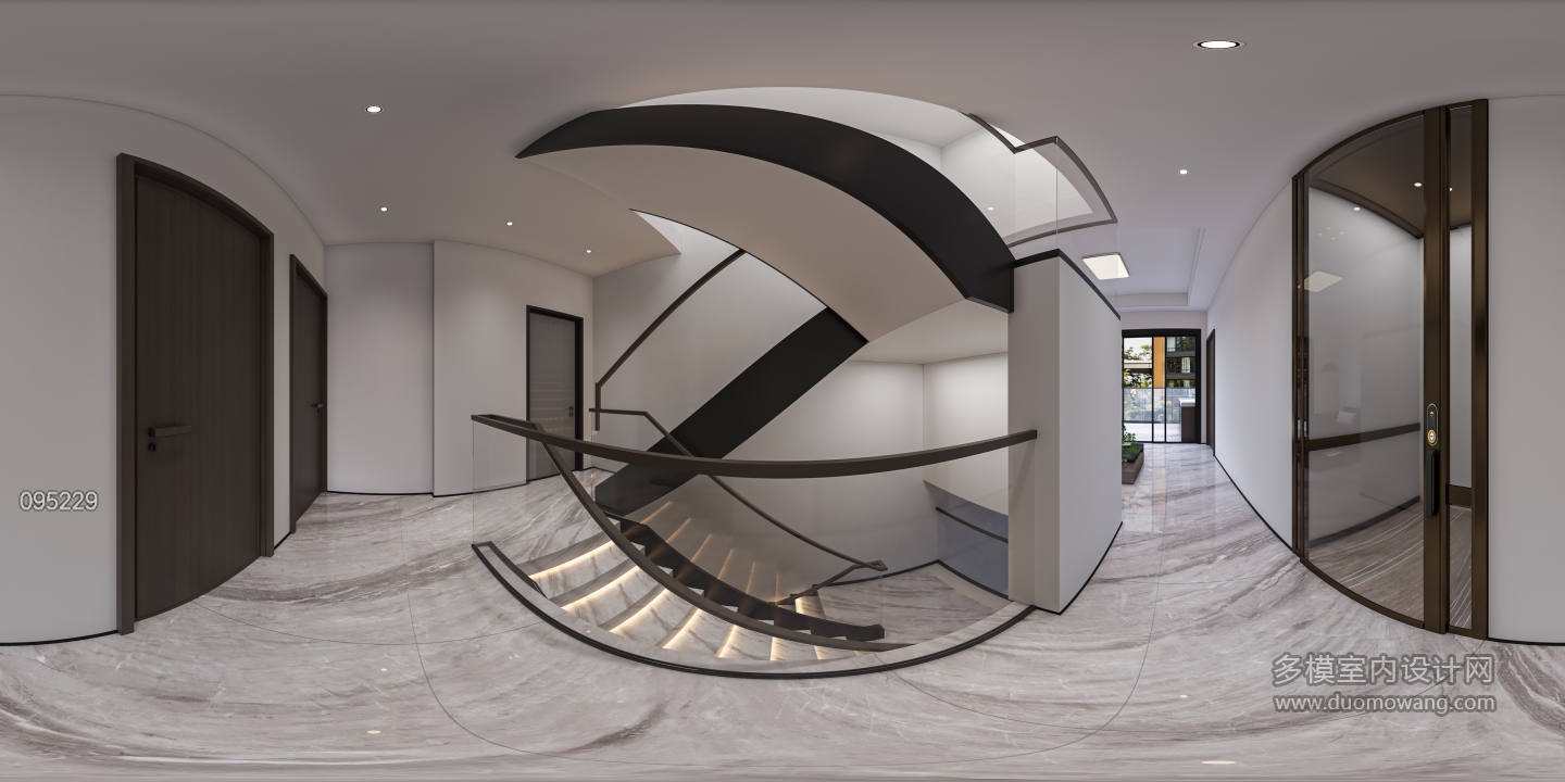 现代别墅二楼过道全景