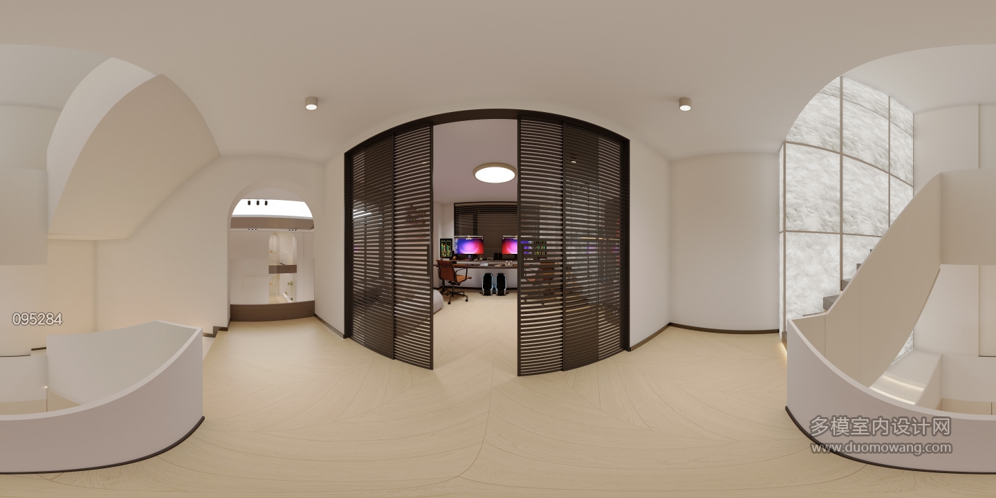 奶油风 -1楼梯间全景 电竞室外