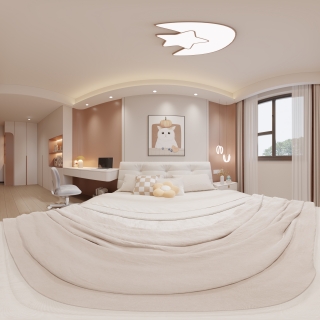 现代奶油女孩房全景