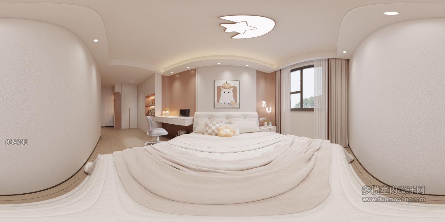 现代奶油女孩房全景