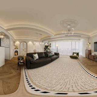 法式奶油中古客厅全景