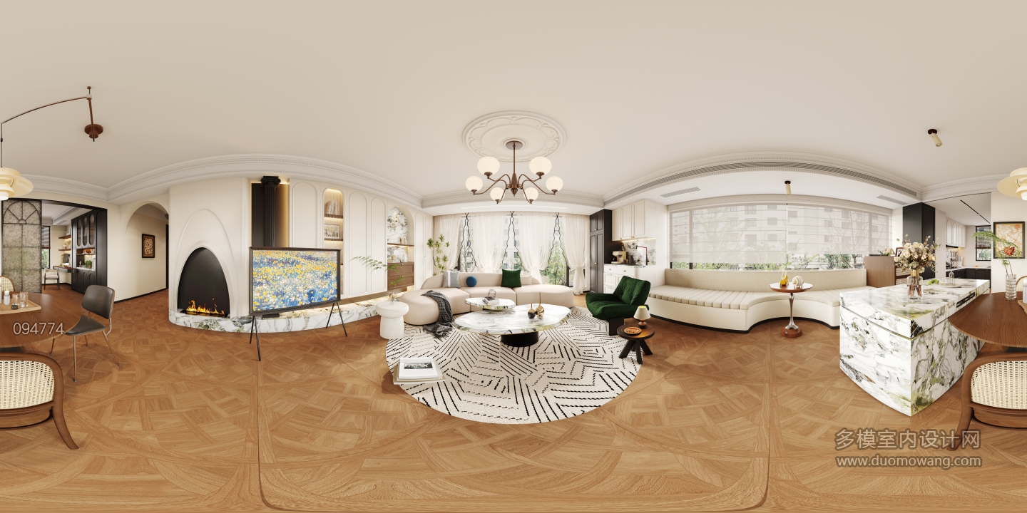 1法式中古风客餐厅全景