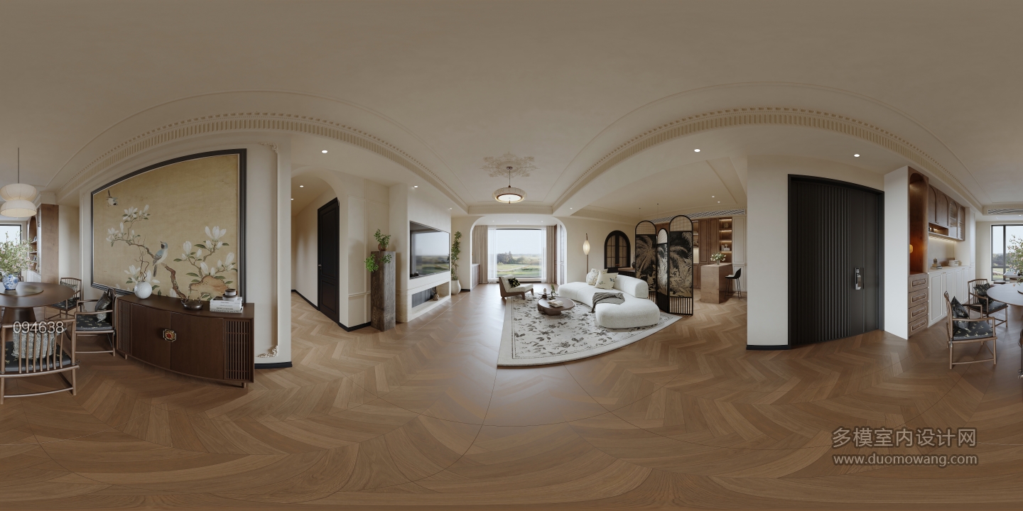 法式中国风 客餐厅 全景