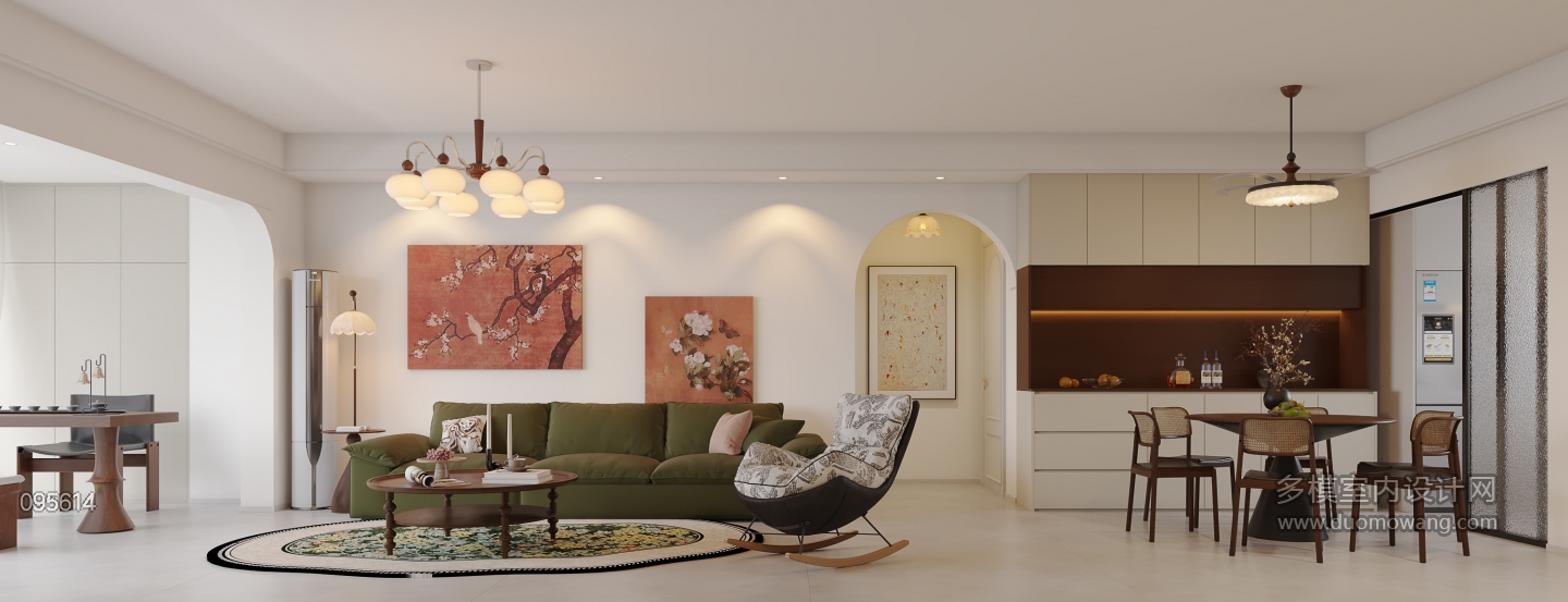 中古风客餐厅-沙发墙静态