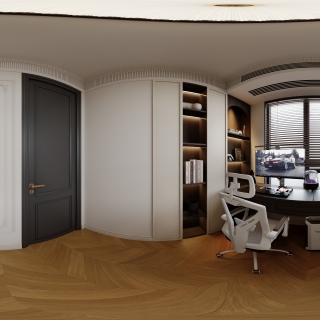 法式奶油书房全景