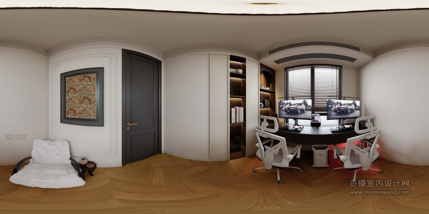 法式奶油书房全景