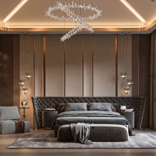 现代别墅三楼主卧室单张