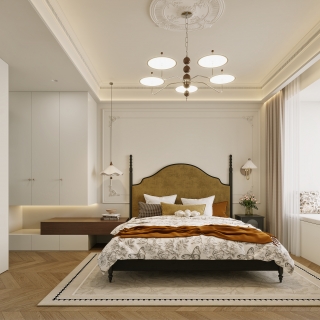 法式中古奶油卧室特写