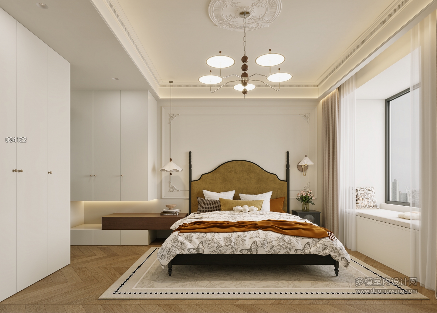 法式中古奶油卧室特写