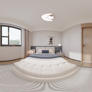 现代奶油男孩房全景