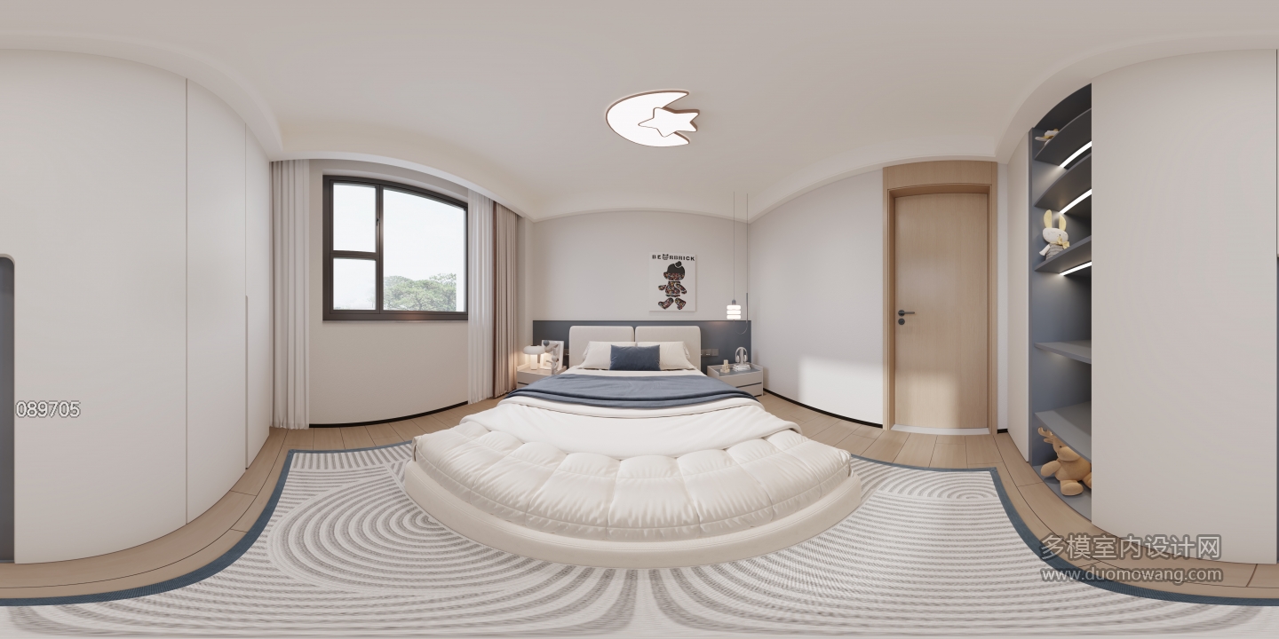 现代奶油男孩房全景