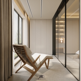 二层宋代中式卧室阳台特写