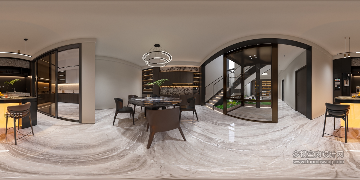 现代别墅负一餐厅全景