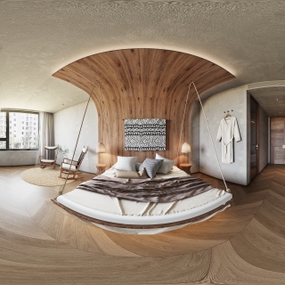 现代原木卧室全景