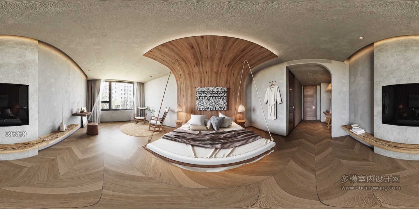 现代原木卧室全景