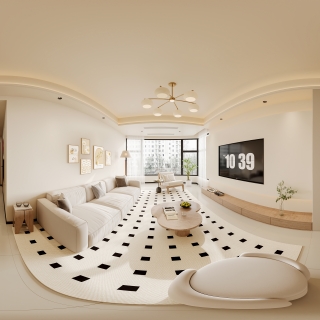 现代奶油风客餐厅全景