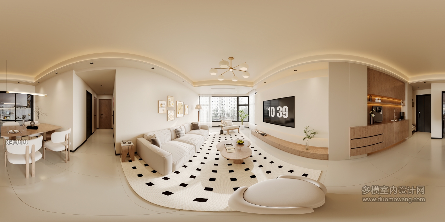 现代奶油风客餐厅全景