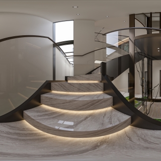 现代别墅负一上一楼楼梯间全景1