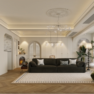 法式中古奶油沙发背景特写