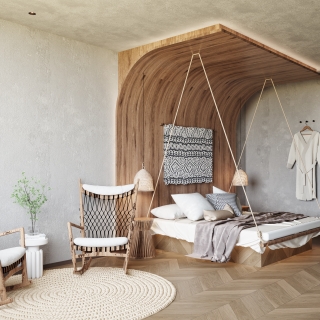 现代原木卧室单张