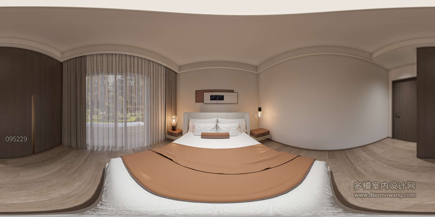 现代别墅一楼卧室全景