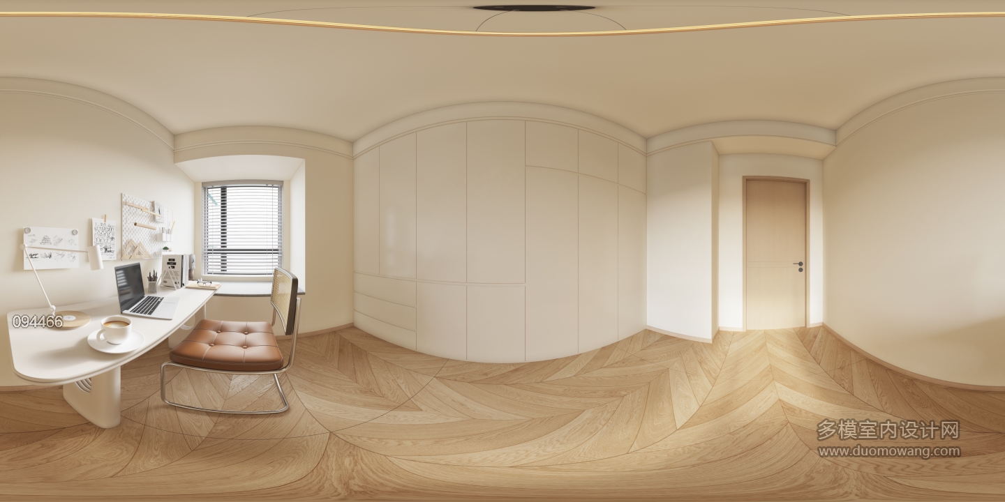 奶油风书房全景