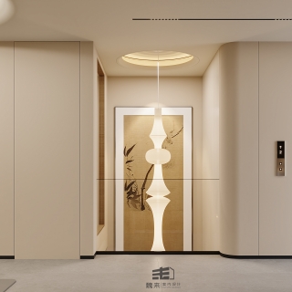 负一层宋代中式电梯间特写