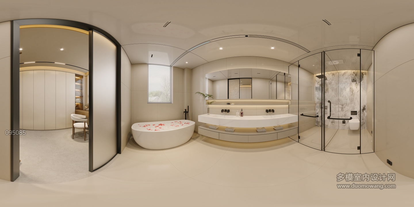 二层宋代中式主卧卫生间全景