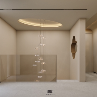 二层宋代中式楼梯间特写