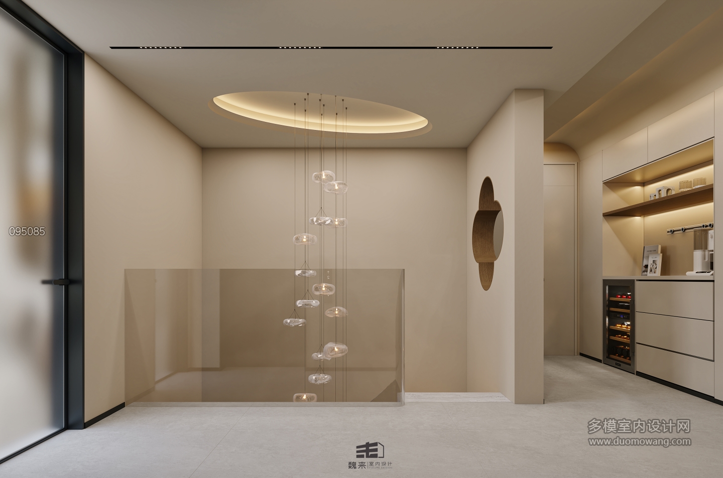 二层宋代中式楼梯间特写