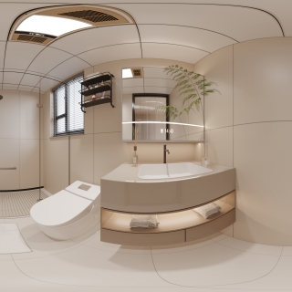 现代奶油主卫全景