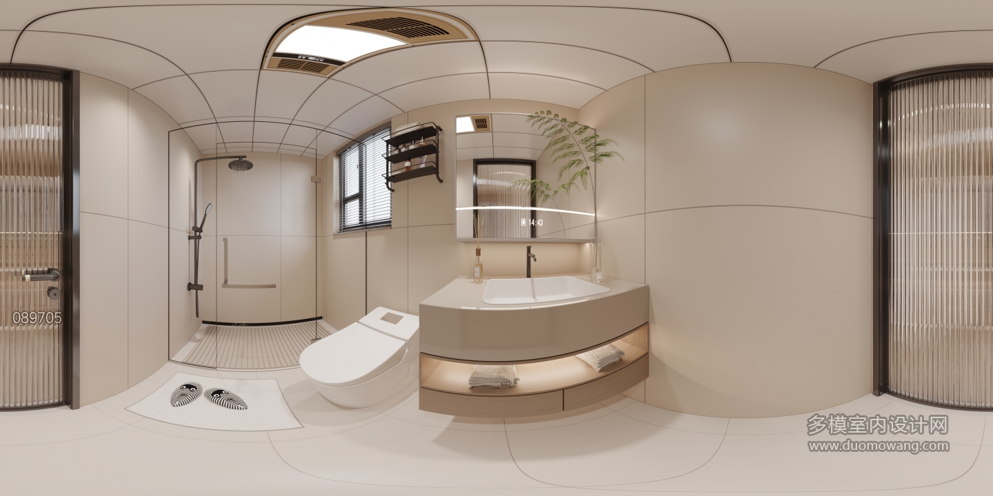 现代奶油主卫全景