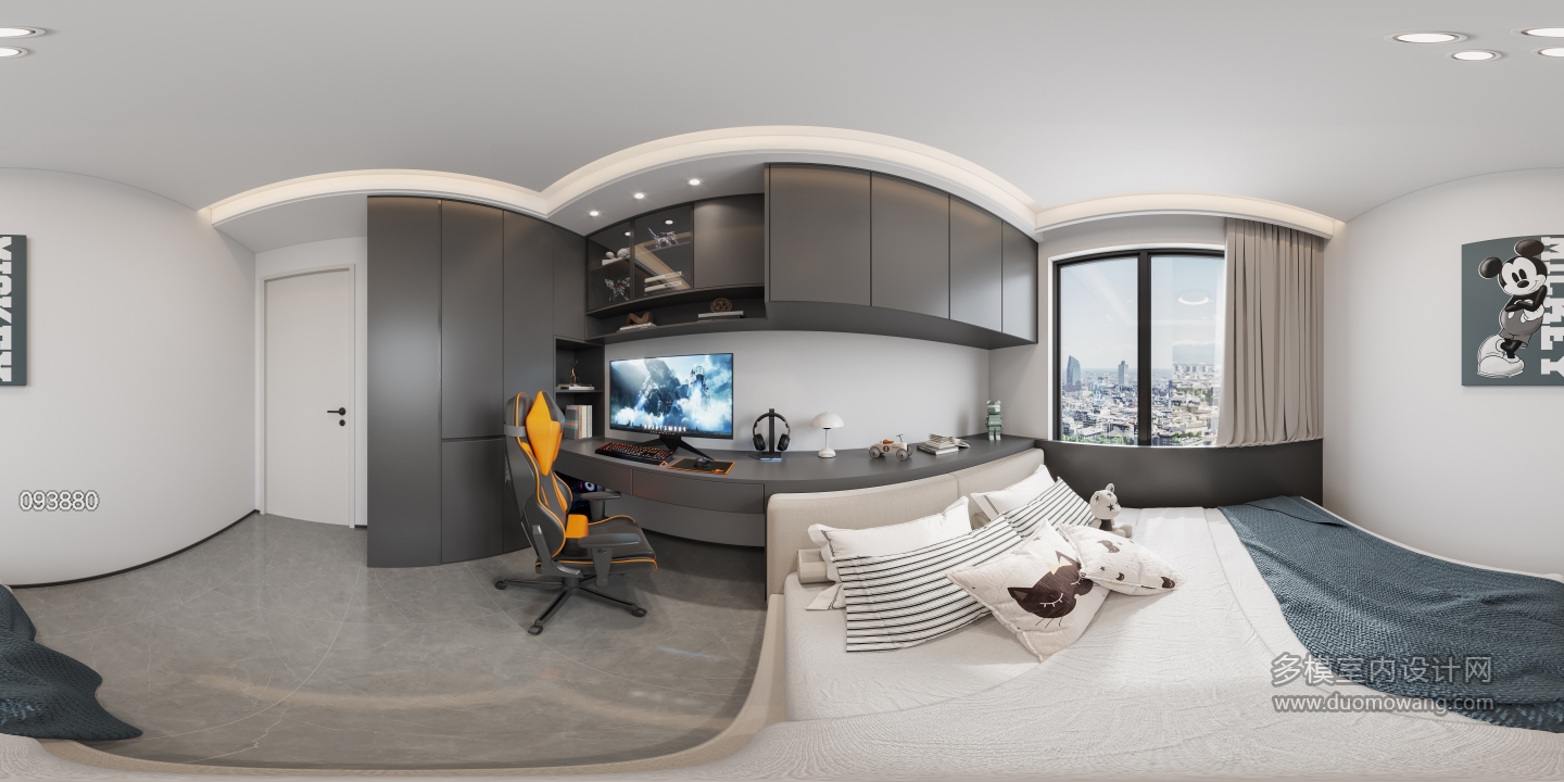 现代男孩房全景