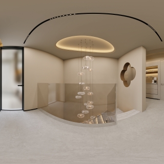 二层宋代中式楼梯间全景