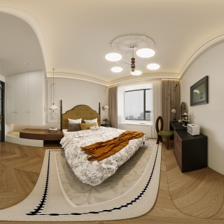 法式中古奶油卧室全景