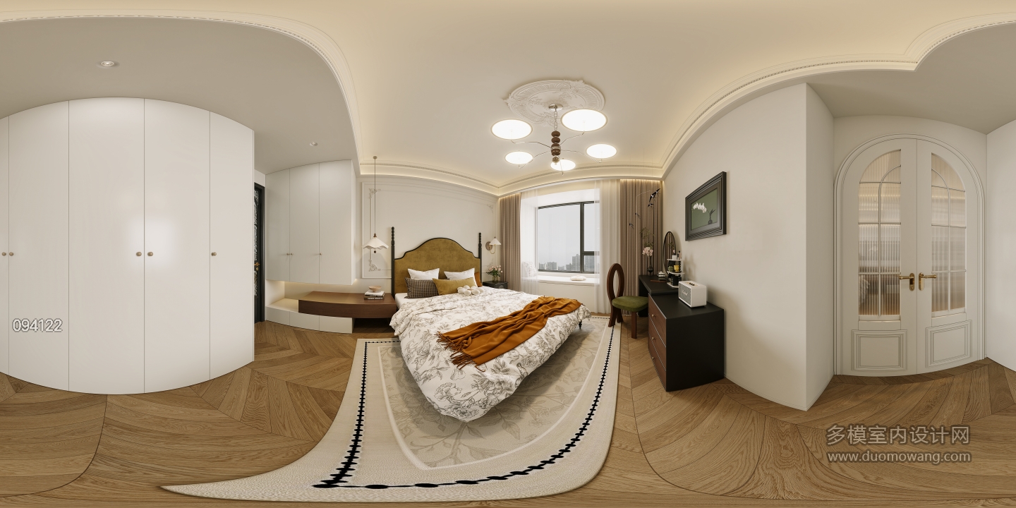 法式中古奶油卧室全景