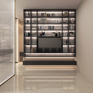 现代家装2F卧室电视墙_