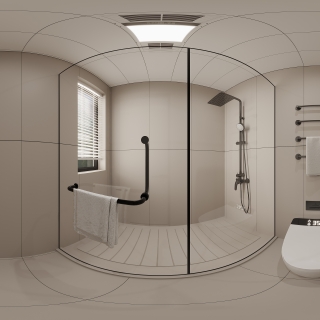 现代二楼过道干区卫生间全景