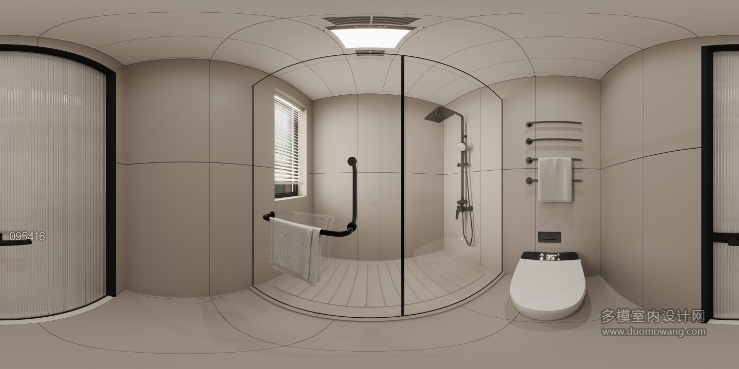 现代二楼过道干区卫生间全景