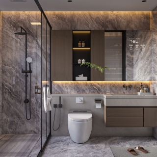 现代别墅三楼卫生间单张