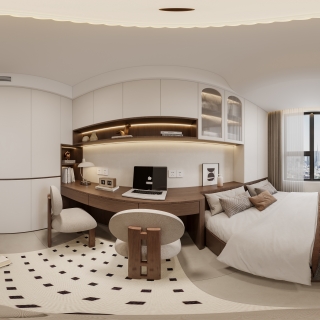 中古风榻榻米卧室全景